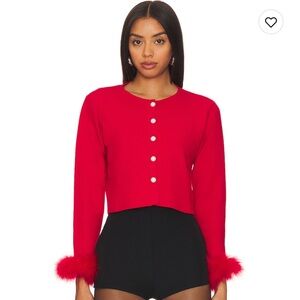 Sleeper Pearl Button Cardigan with Feathers XS/S